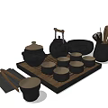 Black Ceramic Tea Set with Teapot Tea Cups Tea Tray and Accessories 3d model