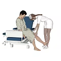 Nurse Assisting Patient In Hospital Gown On Clinic Examination Bed