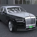Luxury Rolls Royce Sedan Black Silver with Chrome Front Grille Iconic Emblem Green License Plate