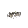 Elegant Round Dining Table And Chair Set With Flower Arrangement And Fruits