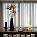 Modern Tabletop Aquatic Plants in Black Vase with Sheer Curtain Window and Sea View