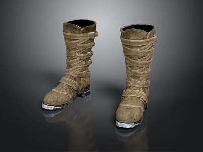 Brown High Top Boots With Lace Up Design Silver Sole Practical Daily Wear 3d model