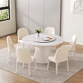 Modern White Round Dining Table Set with Six Matching Chairs 3d model