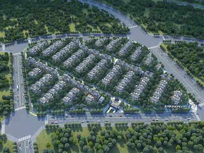 Aerial Planning of Residential Area With Neat Housing Layout Roads And Green Trees 3d model
