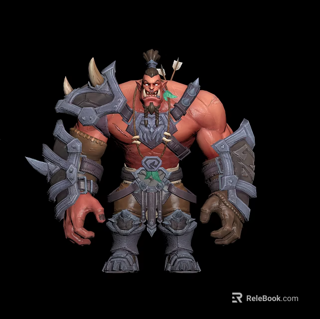 Muscular Orc Warrior Creature With Spiked Armor Tribal Bow And Fierce Expression 3d model 