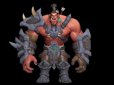 Muscular Orc Warrior Creature With Spiked Armor Tribal Bow And Fierce Expression 3d model