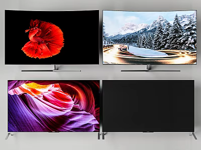 Various Smart TVs With Curved Flat Screens Vibrant Scenery Abstract Art Displays 3d model