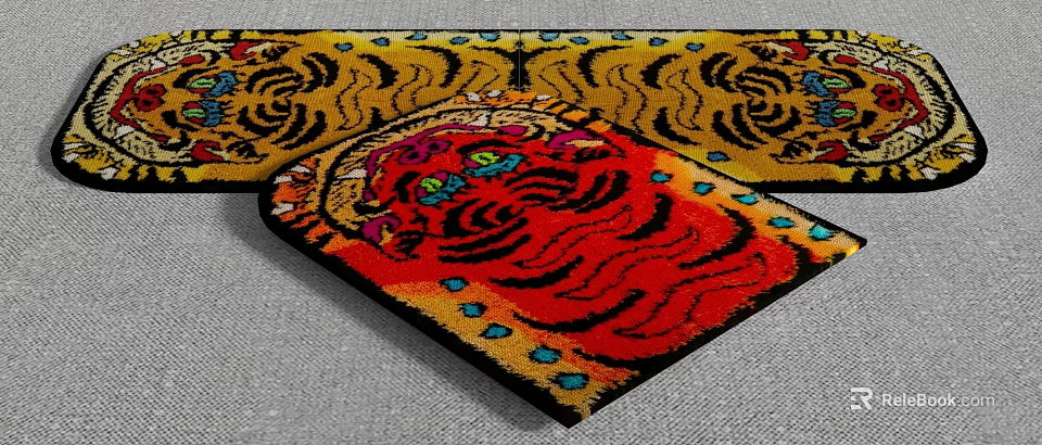 Decorative Square Carpet Featuring Detailed Tiger Pattern In Red Yellow Hues For Home Decor 3d model 