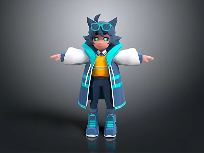 3D Animated Game And Movie Character With Gray Hair Goggles And Blue White Coat 3d model