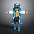 3D Animated Game And Movie Character With Gray Hair Goggles And Blue White Coat