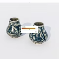 Pair of Blue and White Ceramic Vases With Traditional Hand Painted Patterns