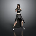 Female Warrior Character In Black Leather Outfit Standing Pose With Short Hair And Combat Gloves