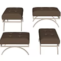 Modern Brown Tufted Leather Sofa Stools With Sleek Metal Legs And Classic Style