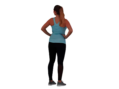 A Woman in Light Blue Tank Top Black Leggings Sneakers with Hands on Hips 3d model