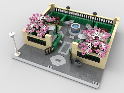 Lego toy blocks garden park cherry blossom fountain 3d model