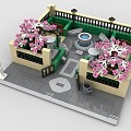 Lego toy blocks garden park cherry blossom fountain 3d model