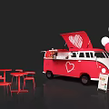 Red Food Truck With Heart Design Tables Chairs And Balloons