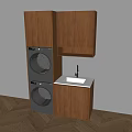 Modern Wooden Balcony Storage Cabinet With Stackable Washing Machines And Sink Faucet