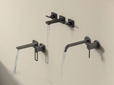 Wall Mounted Black Faucets With Running Water In Contemporary Bathroom 3d model