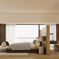 Modern Bedroom Interior Design With King Size Bed Headboard And Floor Curtains