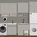 Modern Laundry Room Interior Design With Washing Machines And Cabinet Storage