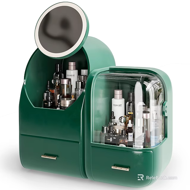 Green Medical Devices Storage Cabinet With Mirror Transparent Door And Drawer 3d model 