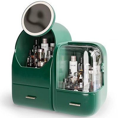 Green Medical Devices Storage Cabinet With Mirror Transparent Door And Drawer 3d model