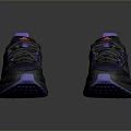 Contemporary Black Sneakers With Purple Blue Accents Mesh Design And Athletic Sole Details