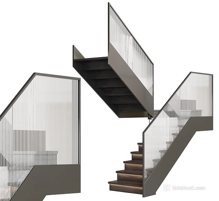 Modern Staircase With Glass Railings And Unique Design 3d model 