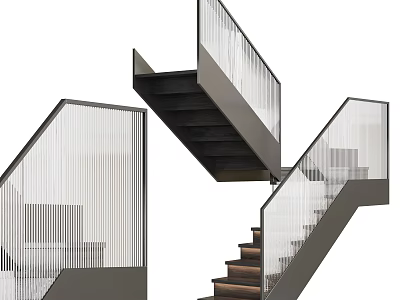 Modern Staircase With Glass Railings And Unique Design 3d model