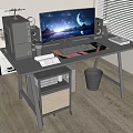 Solid Wood Computer Desk Rolling Locker Computer Monitor Host Keyboard Mouse Speaker Phone Clock Accessories Coffee Cup Books 3d model