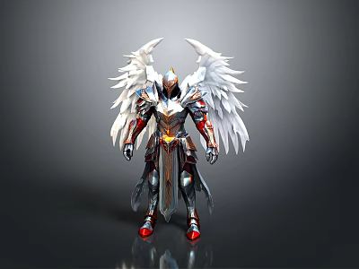 Angelic Warrior Character With White Wings And Divine Silver Gold Armor 3d model