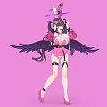 Woman With Black Wings And Pink Outfit Wearing Halo On Head Against Pink Background