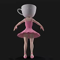 Anthropomorphic Cup Character In Pink Ballet Dress With Blue Eyes And Ballet Shoes Standing Pose