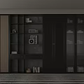 Modern Minimalist Decorative Cabinet With Glass Doors Open Shelves And Decorations