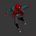 Game Movie Character In Red Hoodie Green Jacket Gray Shorts Dancing Pose With Red White Shoes