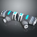Gray And White Industrial Pipe Fittings With Blue Q Logo Design Features