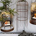 Decorative Ornament Set With Hanging Birdcages Glass Metal Frames Plants And Stone Arrangement