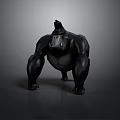 Black Muscular Gorilla Crouching with Open Mouth and Exposed Teeth 3D Rendering on Gray Background