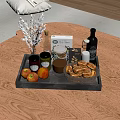 Fresh Assorted Food Tray With Apples Buns Jars And Olive Branch On Wooden Table