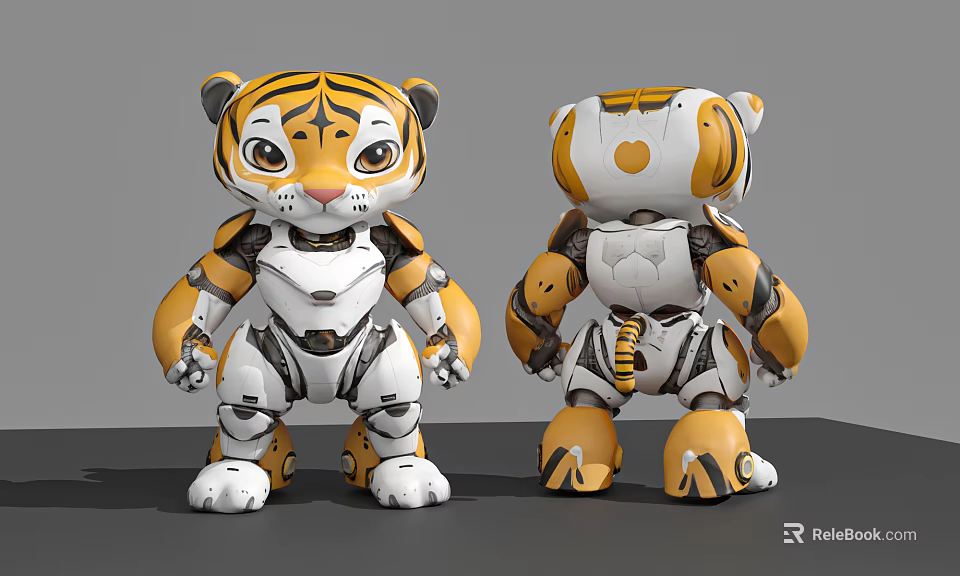 Smart Machine Robot Tiger with Cute Design Mechanical Structure and Yellow White Color 3d model 