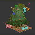 Decorative Christmas Tree With Mice String Lights Star Ornaments And Gifts On Carpet