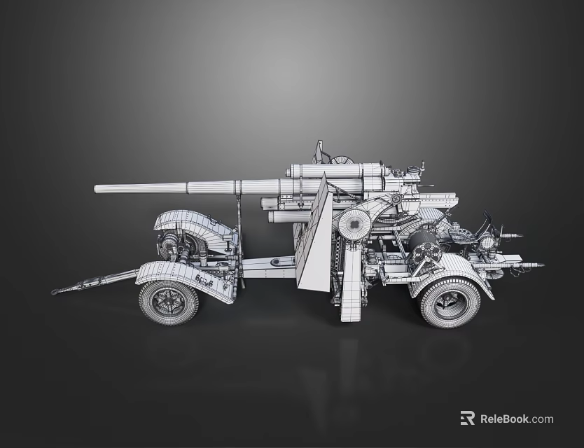 Military Towed Artillery Weapon 3D Model With Gun Barrel Wheels And Mechanical Components 3d model 