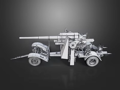 Military Towed Artillery Weapon 3D Model With Gun Barrel Wheels And Mechanical Components 3d model
