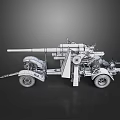 Military Towed Artillery Weapon 3D Model With Gun Barrel Wheels And Mechanical Components