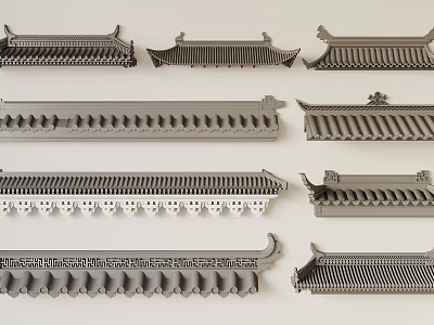 Detailed Traditional Chinese Architectural Roof Decoration Elements In Various Grey Styles 3d model
