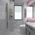 Modern Full Marble Tiled Bathroom With Double Sink Vanity And Smart Toilet Interior Design