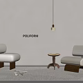 Modern POLIFORM Interior With Beige Chairs Round Table Pendant Light And Rug 3d model