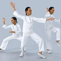 Group Of People Practicing Tai Chi With Different Stances In White Uniforms