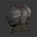 Ancient Medieval Metal Helmet With Grilled Visor And Brass Rivets Design